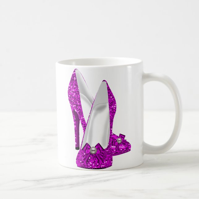 Mug Chaussures à Talons Hauts Stiletto Paillettes Rose (Droite)