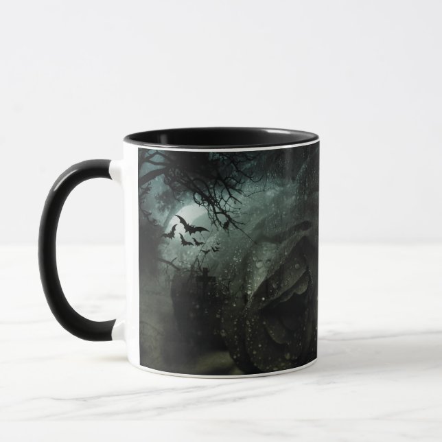 Mug Chauves-souris de cimetière Rose noir Motif Hallow (Gauche)