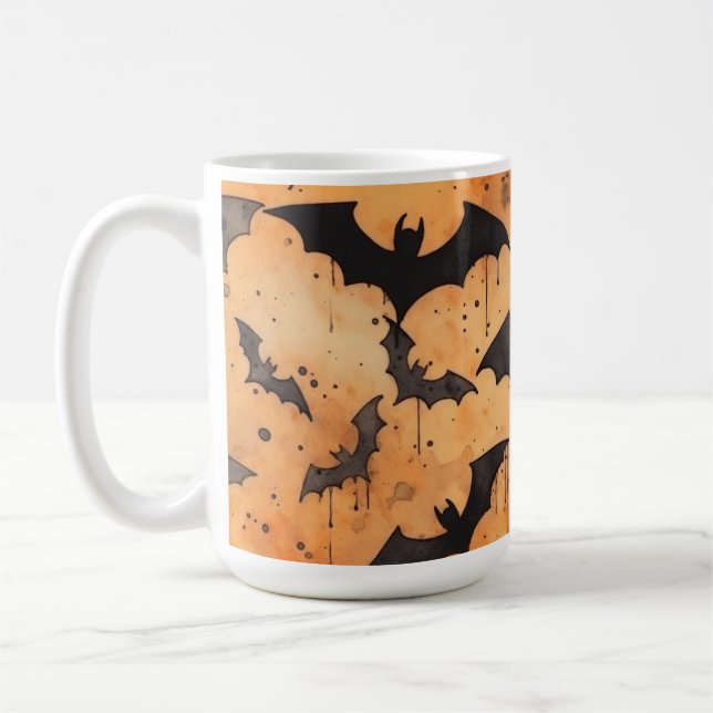 Mug Chauves-souris noires à l'aquarelle orange (Gauche)