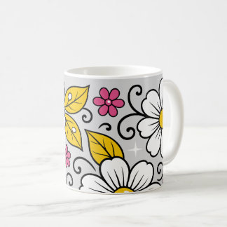 Mug Cheerful Floral Pattern with Bold Outlines