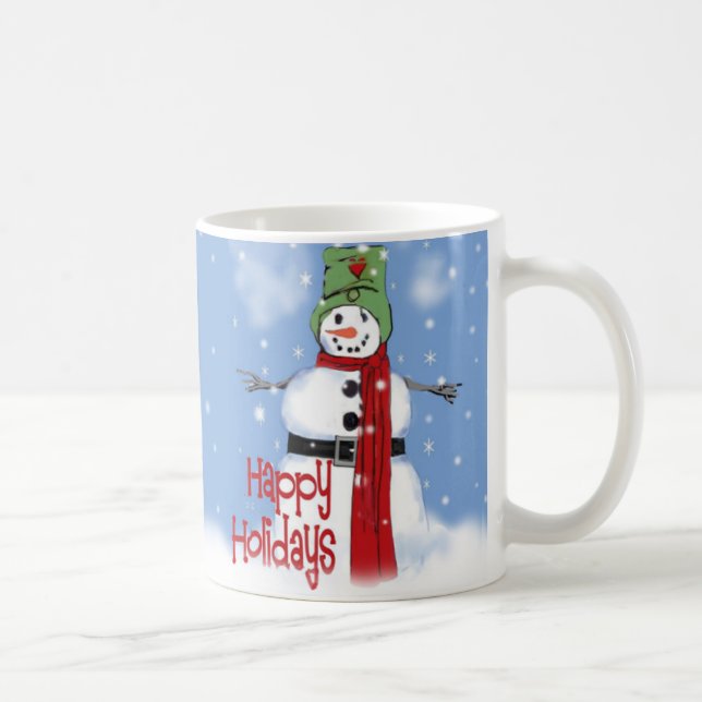 Mug Cheerful Snowman with Hat and Red Scarf Snow Art  (Droite)