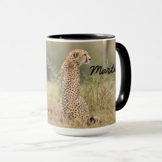 Mug Cheetah Personnaliser le nom Black Interior Cadeau