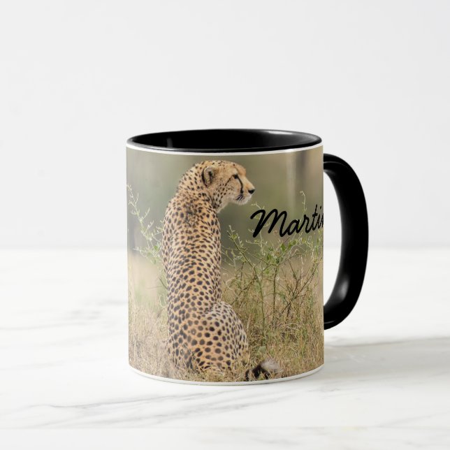 Mug Cheetah Personnaliser le nom Black Interior Cadeau (Devant droit)