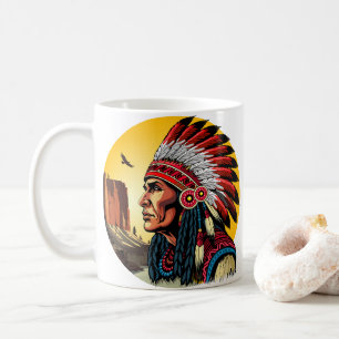 Mug Chef amérindien sur paysage sauvage coucher de sol