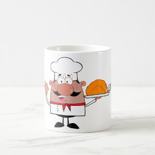 Mug Chef de dessin animé tenant la Turquie rôtie