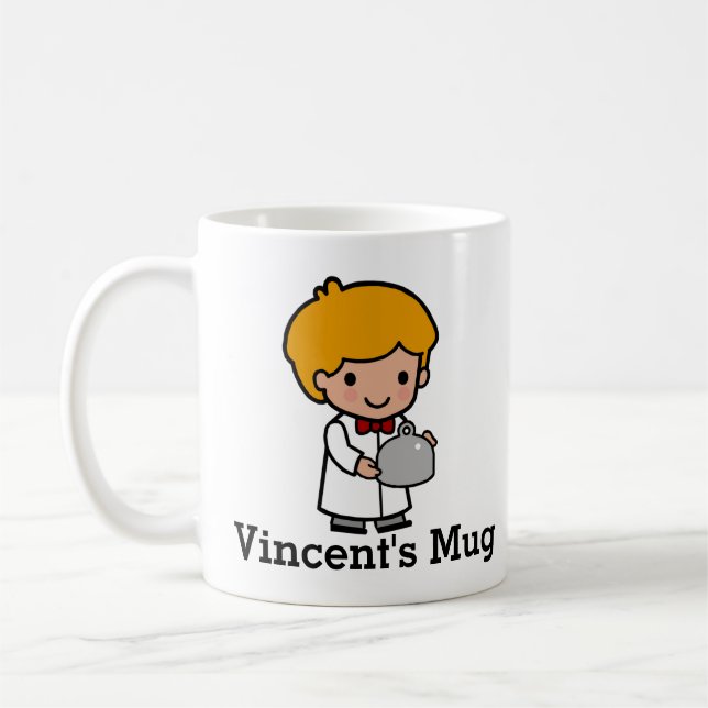 Mug Chef mignon avec Cravate en cou et plateau de serv (Gauche)