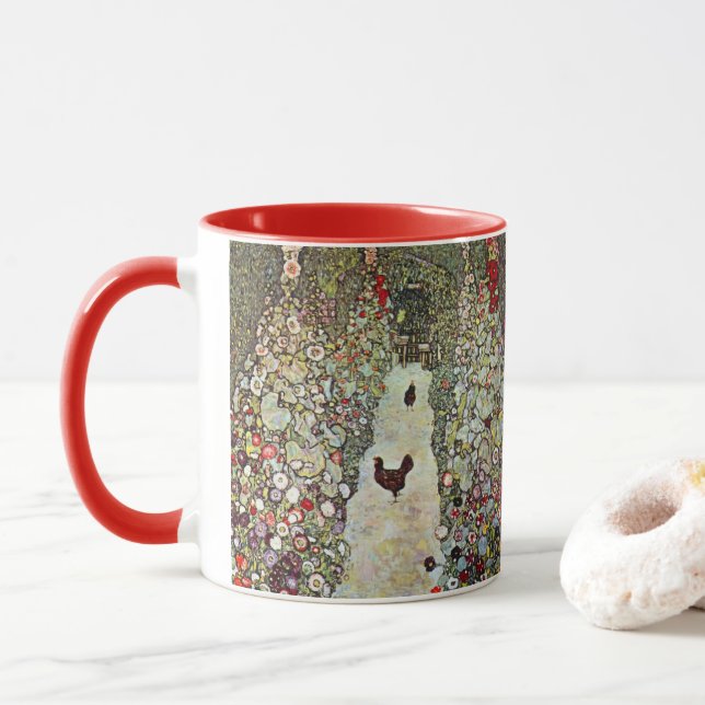 Mug Chemin de jardin avec poulets, Gustav Klimt, Art N (Avec donut)