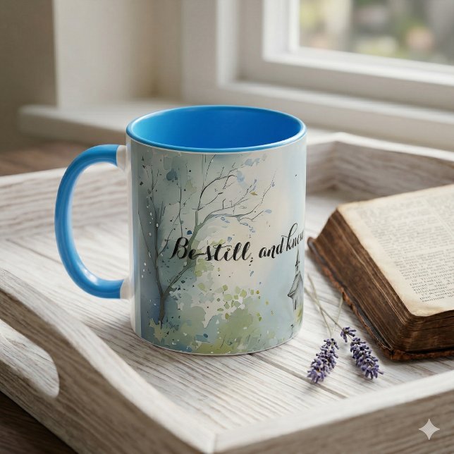 Mug Chemin rustique d'église dans une prairie de fleur (Morning Coffee With Rustic Church Path in Wildflower Meadow Text Mug)