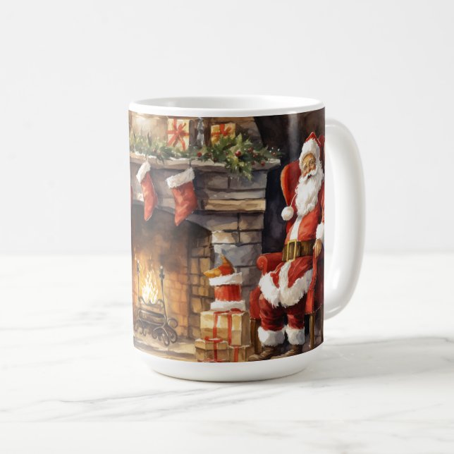 Mug Cheminée de Noël du Père Noël Chaussettes Rouges C (Devant droit)