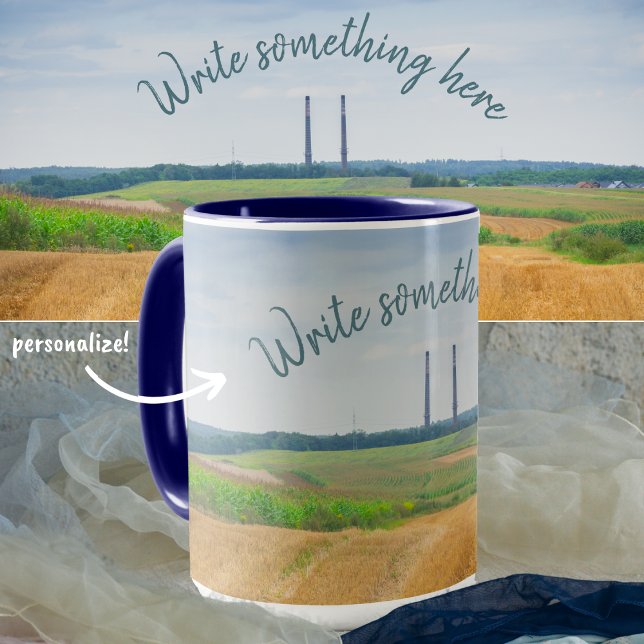Mug Cheminées d'usine avec champ jaune (Créateur téléchargé)