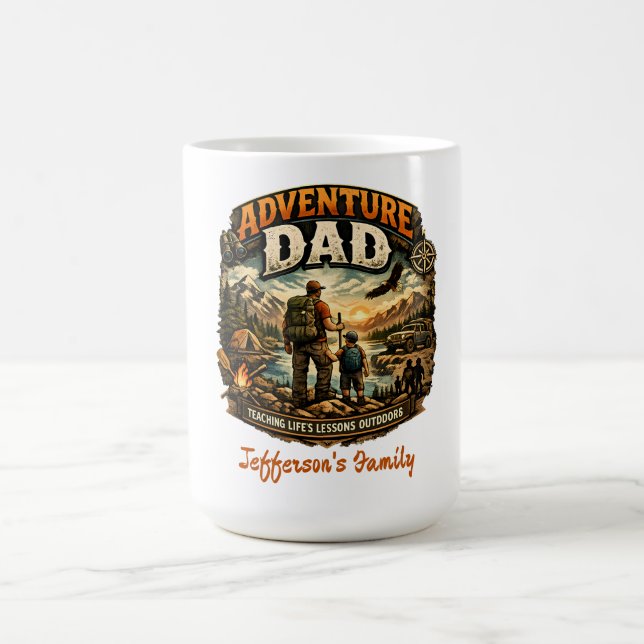 Mug Chemise Adventure Dad – Camping Extérieur Vintage  (Centre)