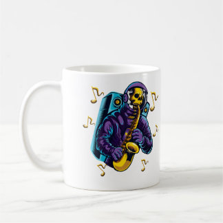 Mug Chemise d'astronaute Crâne Jouant du Saxophone Dan