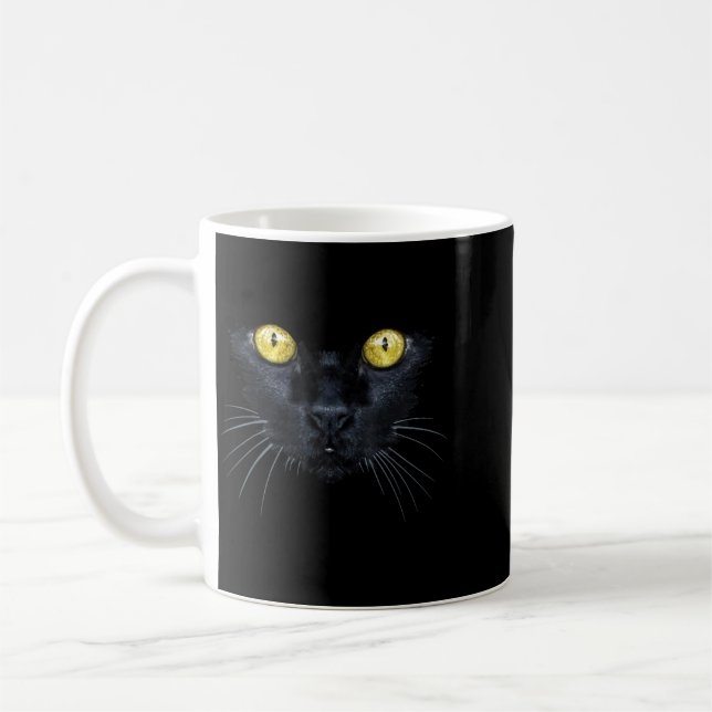 Mug Chemise de chat noir Halloween chat aux yeux jaune (Gauche)
