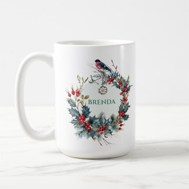 Mug Chemise de Noël & Robin Rouge Avec Monogramme (Gauche)