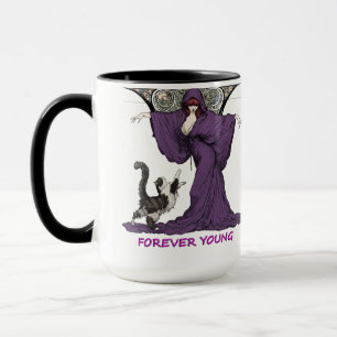 Mug Chemise T-shirt Art Nouveau de sorcière et chat ét