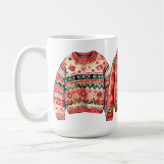 MUG CHEMISES DE NOËL À L'AQUARELLE ROUGE ET VERTE