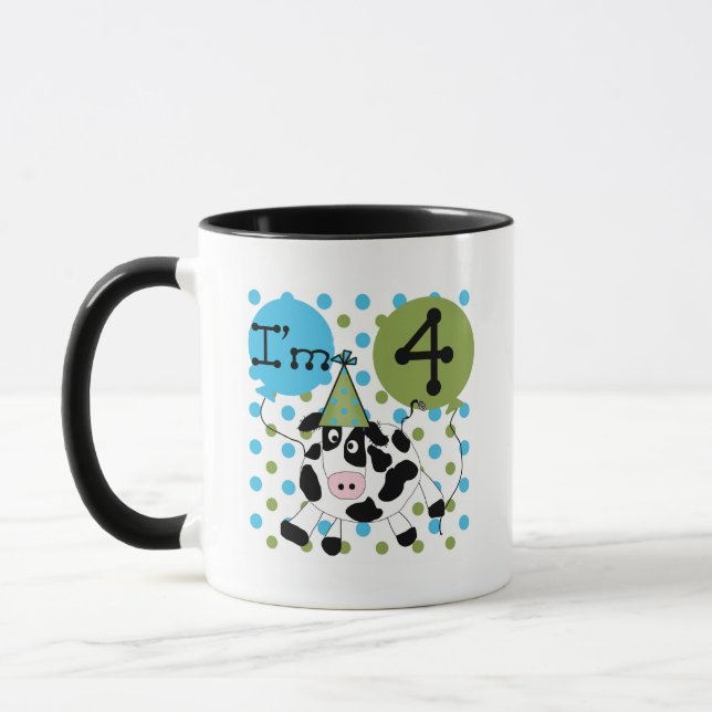 Mug Chemises et cadeaux Blue Cow 4th Birthday (Gauche)