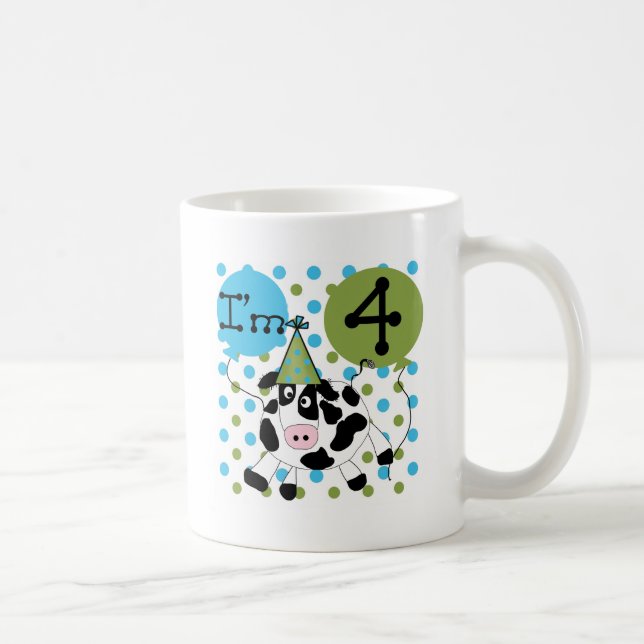 Mug Chemises et cadeaux Blue Cow 4th Birthday (Droite)