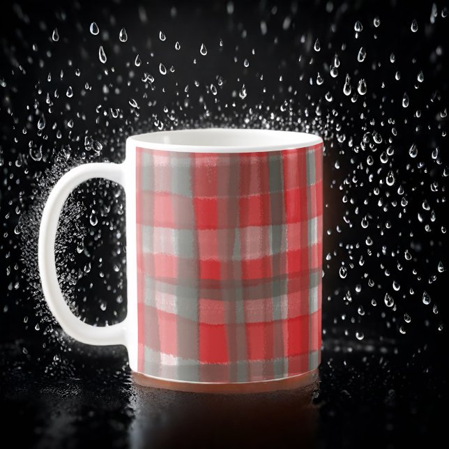 Mug Chèque gris-rouge écossais à l'aquarelle de Buffal (Créateur téléchargé)
