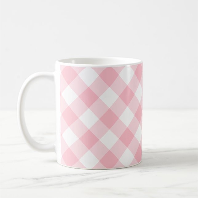 Mug Chèques En vichy diagonales roses et blanches de g (Gauche)