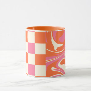 Mug Chèques et tourbillons - rose, orange et crème
