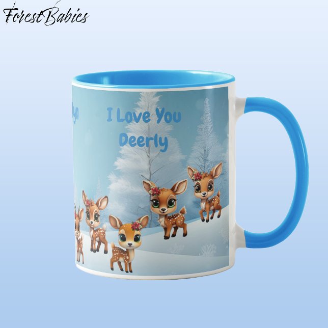 Mug Cher Amoureux, Rennes, Cerfs, Pauvres, Adulte 🦌 (Floral Baby Deer, Fawn, Doe, Reindeer Lover, Christmas Snow,  personalizable Ceramic Mug 🦌🎄)