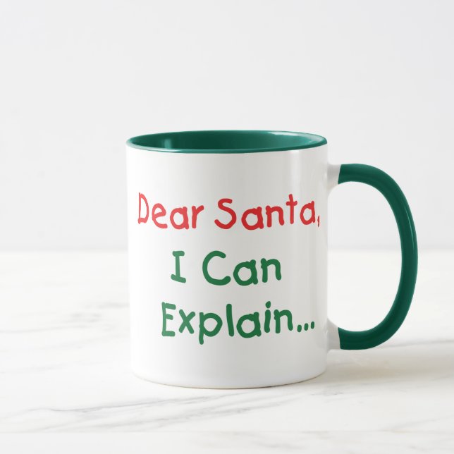 Mug Cher Père Noël, Je peux expliquer - Lettre drôle a (Droite)