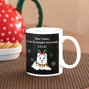 Mug Cher Père Noël, Samoyède vilain avec un bandeau d'