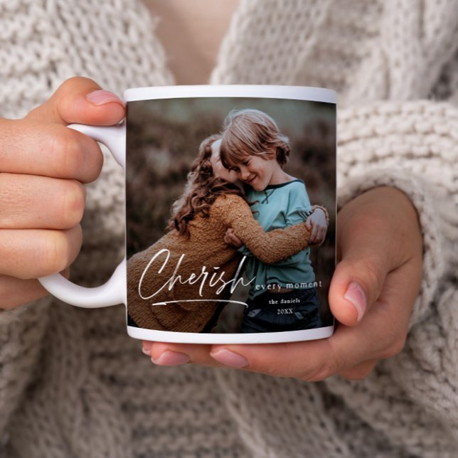 Mug Chercher chaque instant Script 2 photo (A simple script cherish every moment photo mug.)