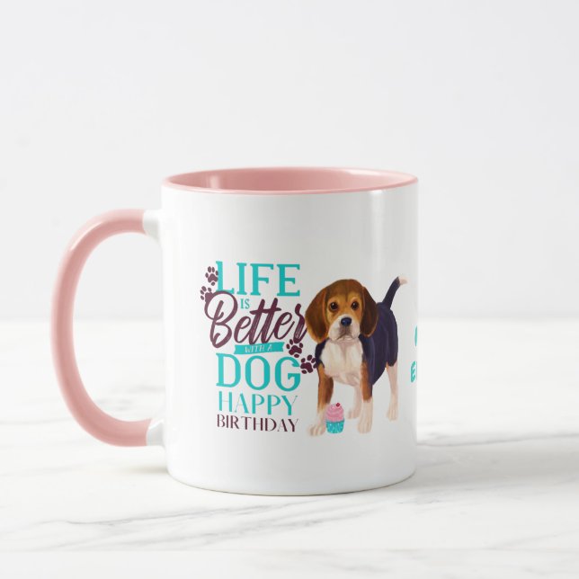 Mug Chérie Beagle chien aime MOM Anniversaire (Gauche)