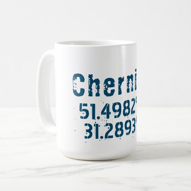 Mug Chernihiv Ukraine Latitude & Longitude désistée (Devant gauche)