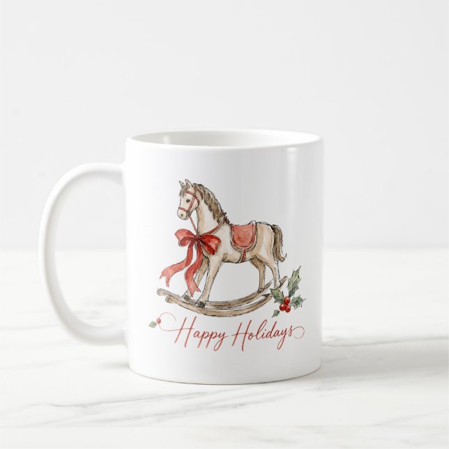 Mug Cheval à bascule de Noël à l'aquarelle (Gauche)
