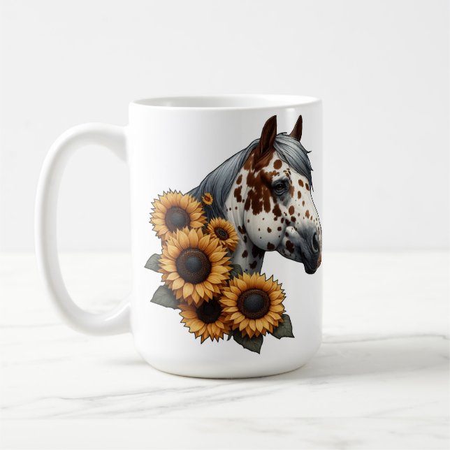 Mug Cheval Appaloosa de châtaignes avec tournesol (Gauche)