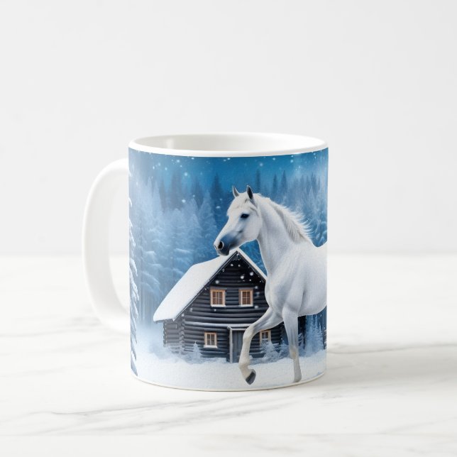Mug Cheval blanc dans la forêt d'hiver (Devant gauche)