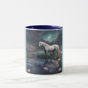 Mug Cheval blanc pataugeant dans des fleurs d'eau