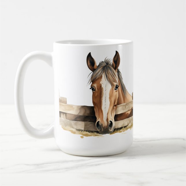 MUG CHEVAL BROWN ET BLANC ADORABLE AU-DESSUS DE LA FEN (Gauche)