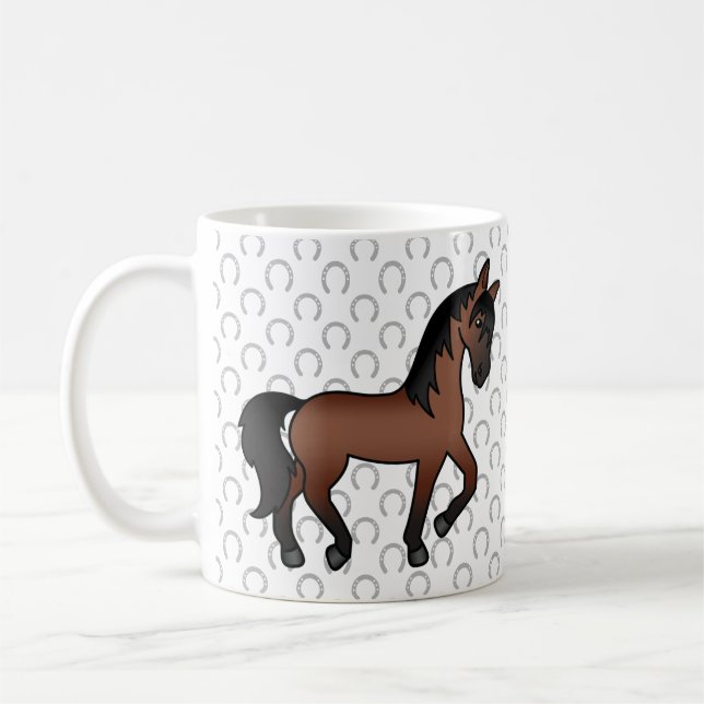 Mug Cheval Brun Bai Trotant de Dessin Animé Mignon (Gauche)