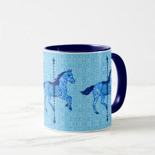 Mug Cheval de carrousel - bleu de cobalt et de ciel