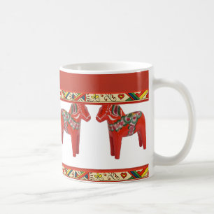 Mug Cheval de Dala suédois avec frontière d'art popula