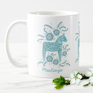 Mug Cheval de Dala Suédois Turquoise de café personnal