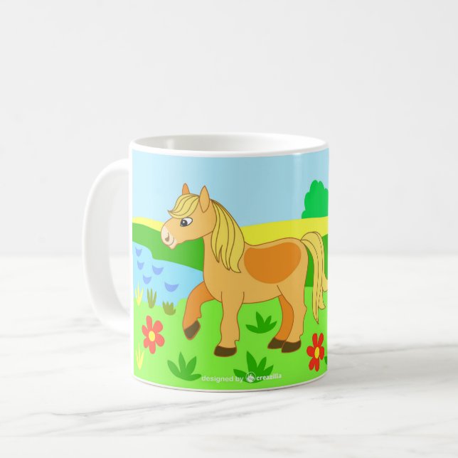 Mug cheval de dessin animé, illustration pour enfants (Devant gauche)