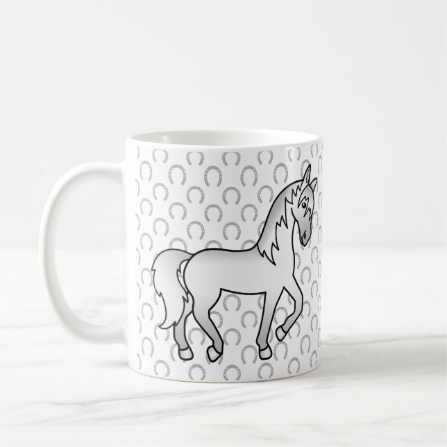 Mug Cheval de dessin animé mignon gris trottant (Gauche)