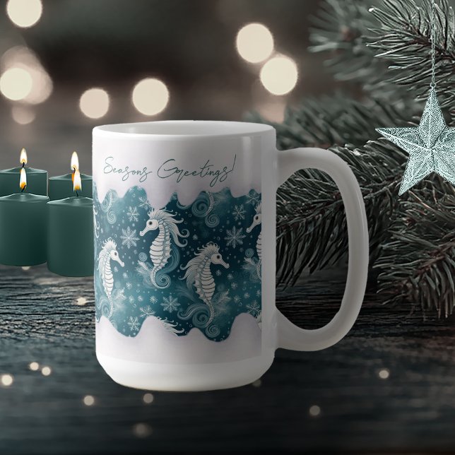 Mug Cheval de mer et flocons de neige de Noël côtier # (Créateur téléchargé)