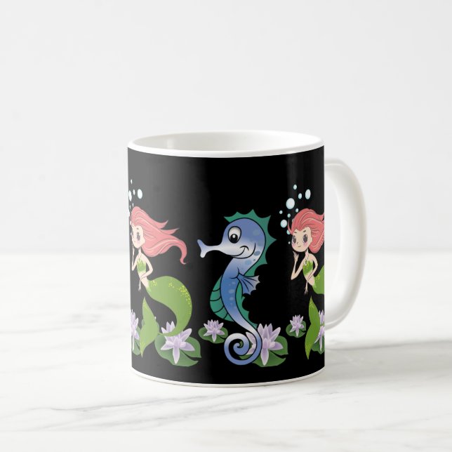 Mug Cheval de mer mignon et petite sirène nager ensemb (Devant droit)