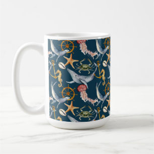 Mug Cheval de mer, Navires Roue, baleines, Crabe, Star