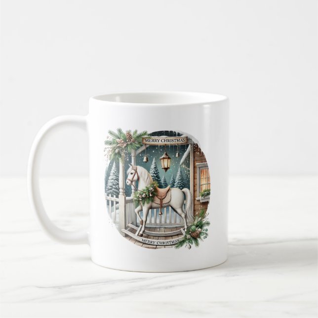 Mug Cheval de rocking Festive Noël ajouter monogramme (Gauche)