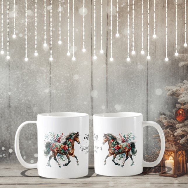 Mug Cheval d'hiver aux fleurs (Enjoy this Festive Christmas design! Customize with your favorite holiday event or greeting. )