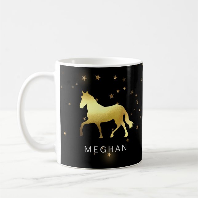 Mug cheval d'or étoiles équestre Monogramme (Gauche)