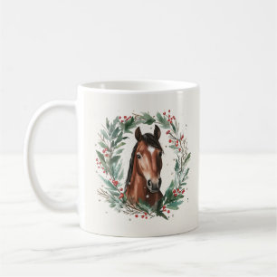 Mug Cheval équestre de Noël Wreath Nom de la calligrap