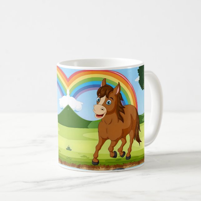 Mug Cheval et arc-en-ciel, Cadeau équestre, Équitation (Devant droit)